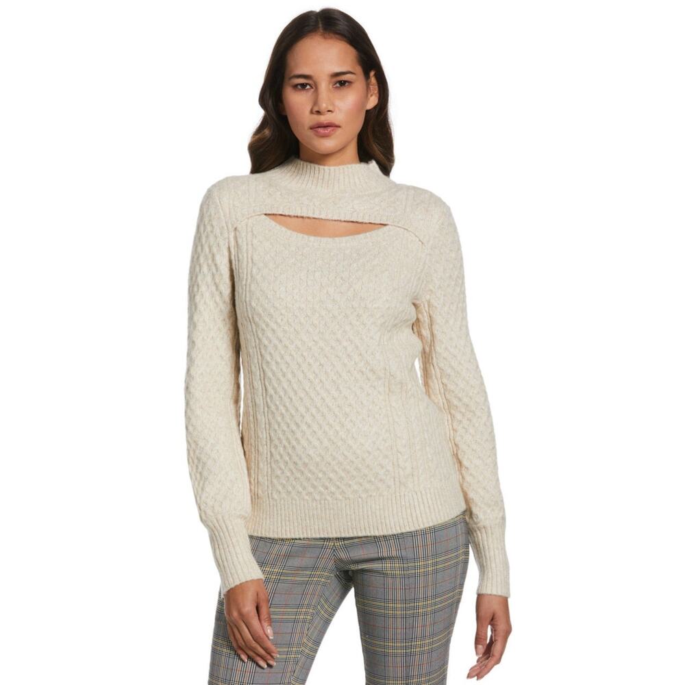 ELLA RAFAELLA Cream Cable Knit Sweater, Cut Out, Mock Neck, Sz XLP, New